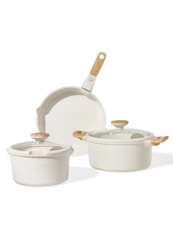 Carote 24-Piece Ceramic Nonstick Cookware Set with Detachable Handle, PFAS-Free Healthy Cooking Pots & Pans, Stackable Design with Pour Spouts, All-Stovetop Compatible, Dishwasher Safe (Cream) - Image 4